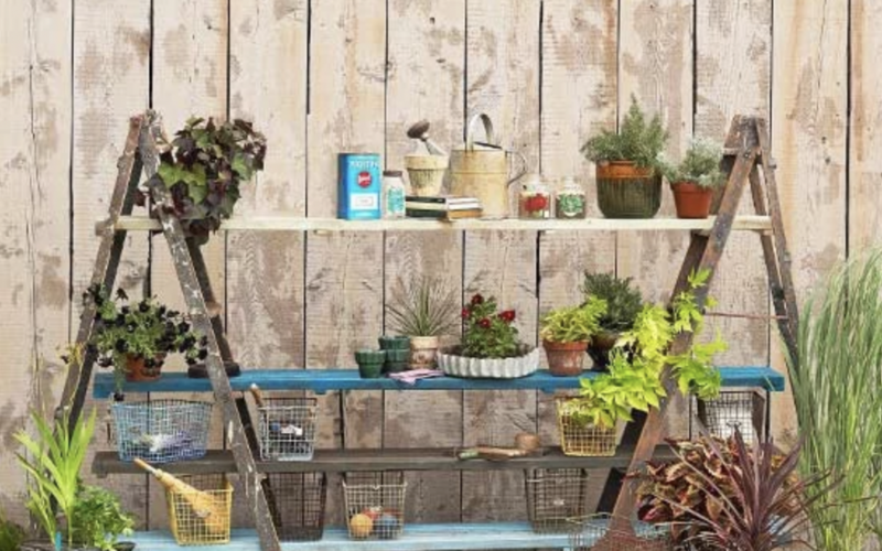 Turn Ladders into an Outdoor Potting Station